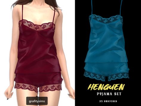 ♥ Henguen Pyjama Set ♥ - The Sims 4 Download - SimsFinds.com Sims Pyjama Cc, Ts4 Pajamas Cc, Sims 4 Pj Cc, Sims 4 Cc Pajamas Female, Sims 4 Pyjamas Cc, Sims 4 Sleepwear Cc, Kawaii Pjs, Alpha Sims, Sims 4 Cc Goth