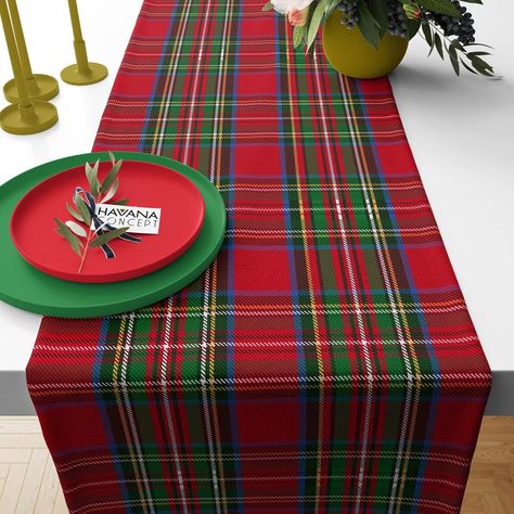 Royal Stewart Tartan Christmas, Stewart Plaid Christmas, Tartan Christmas Table, Christmas Mantel Scarf, Tartan Christmas Decorations, Mantel Scarf, Bistro Decor, Scottish Christmas, Plaid Table Runner