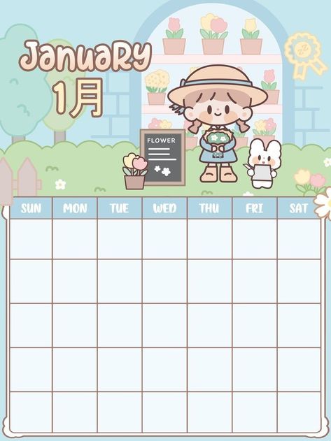 Kawaii Calendar, Free Printable Planner Stickers Kawaii, Calender Printables, January Calendar, Free Printable Planner Stickers, Doodle Frames, Blank Calendar Template, Cute Calendar, Calendar Download