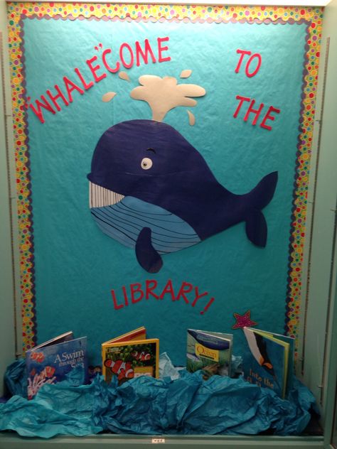 June Library Bulletin Board, Fall Library Displays, Library Pics, Camping Bulletin Boards, Elementary Crafts, Ocean Reading, Library Vibes, Rainforest Classroom, Book Bulletin Board