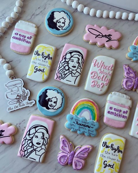 Dolly Party Ideas, Dolly Parton Themed Birthday Cake, Dolly Cookies Decorated, Lainey Wilson Birthday Theme, Dolly Parton Baby Shower Ideas, Dolly Parton First Birthday, Dolly Parton Cookies, Dolly Parton 1st Birthday Party, Disco Cowgirl Cookies Birthday