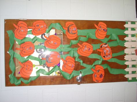 Pumpkin Patch Door Decoration: This one was a lot of fun! I took a picture of each child making a silly face then gave them the picture and a pumpkin cut out. Then they cut out their eyes, nose, mouth, whatever they wanted and put it on the pumpkin. So cute! Halloween Doors, Door Decorating Ideas, Silly Face, Baby Art Projects, Door Decorating, Silly Faces, Best Flooring, Halloween Door, Door Decoration