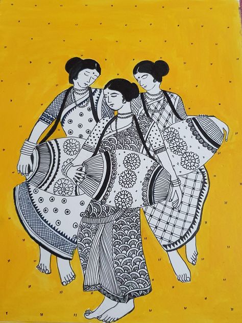 Folk Drawing, Gond Painting, Kalamkari Painting, Indian Art Gallery, Pen Art Drawings, Mandala Art Lesson, Madhubani Art, Indian Folk Art, Indian Paintings