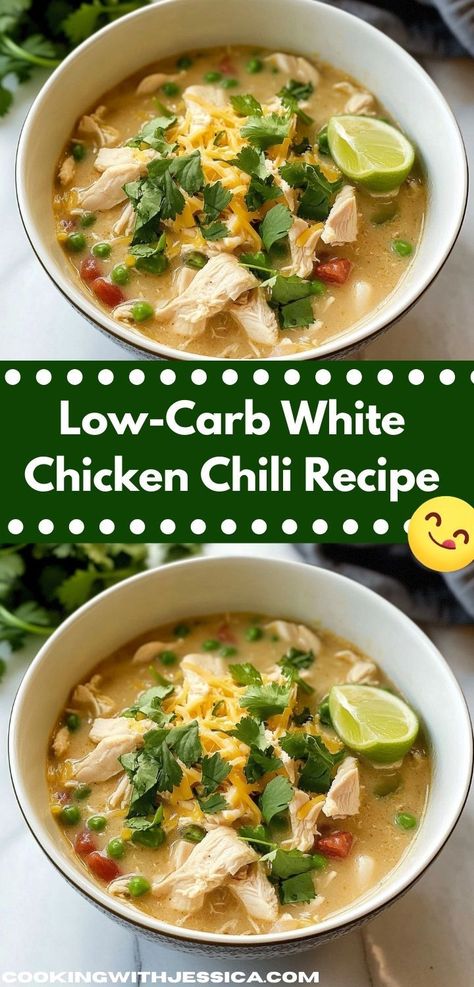 Craving a warm and satisfying meal? This Low-Carb White Chicken Chili is one of the best easy soup recipes, perfect for busy weeknights and delivering a delightful punch of flavor that your family will adore. Low Carb White Chicken Chili, Flavorful Chili Recipe, White Chicken Chili Recipe, White Chili, White Chili Chicken Recipe, Chili Recipe Crockpot, Keto Diets, Chili Recipe Easy, Chicken Chili Recipe