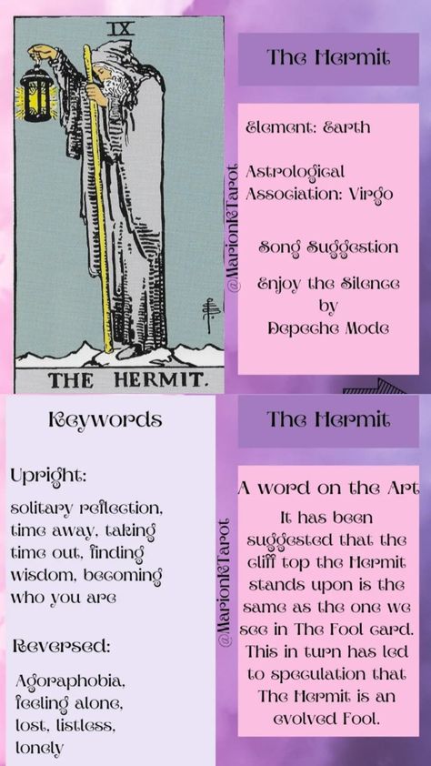 Learn Tarot - RWS The Hermit The Hermit Tarot Meaning, Hermit Tarot Card Meaning, Taro Cards, Read Tarot, Hermit Tarot, Virgo Rising, Spiritual Items, The Hermit Tarot, Soul Cards