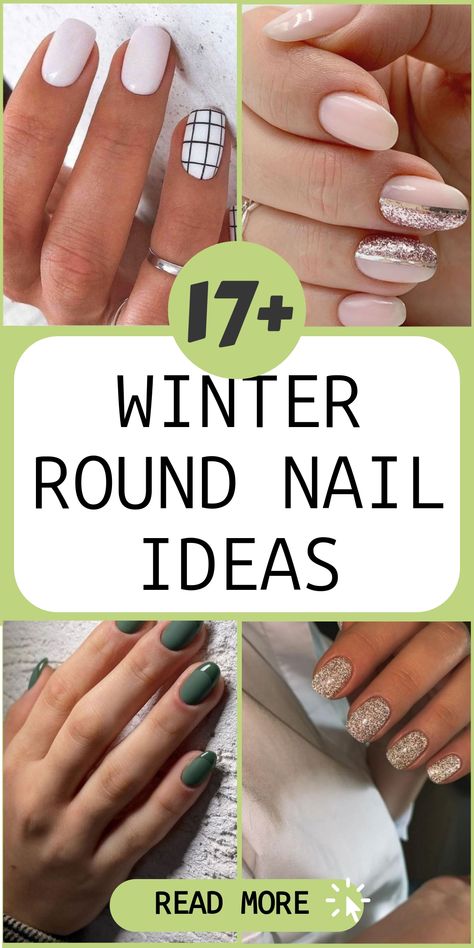 Enhance your winter nail look with classy round nail designs that ooze elegance. Choose trendy styles in timeless winter colors such as rich burgundy, sparkling silver, and frosty blue to give your manicure a hint of sophistication. Embrace the chilly season with nails that perfectly balance style and comfort. Round Nails Designs Winter, Nail Designs Older Women, Nails For After Christmas, Winter Short Nails Gel, Short Gel Dip Nails, Rounded Gel Nails Short, Short Round Gel Nails Ideas, Light Blue And Gray Nails, Square Round Nails Design