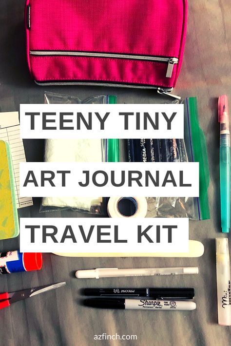 Travel Art Journal Kit, Travel Junk Journal Ideas, Travel Art Kit Diy, Journal Drawings Sketchbooks, Small Art Journal, Daily Art Journal, Journal Tools, Travel Junk Journal, Project Journal