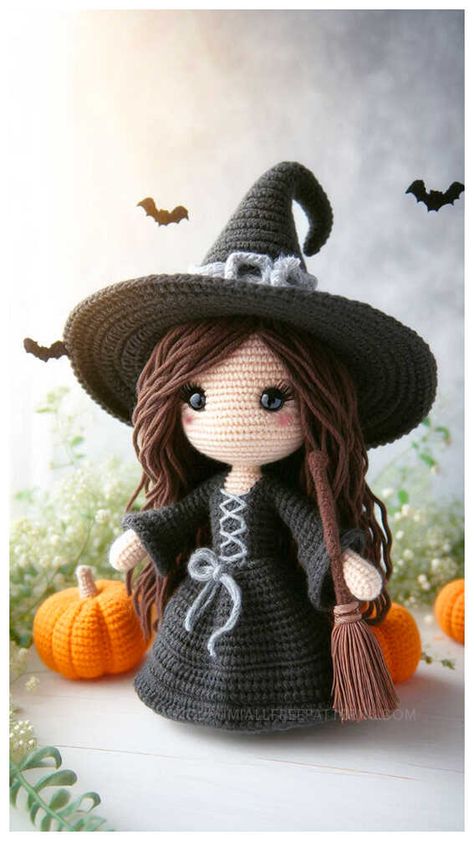 Amigurumi Witch Doll Crochet Free Pattern Free Crochet Witch Pattern, Crochet Hocus Pocus Dolls, Amigurumi Witch Free Pattern, Crochet Witch Doll, Crochet Witch Pattern Free, Gothic Amigurumi, Crochet Witch Pattern, Witch Crochet Pattern, Witchy Crochet