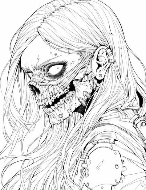 Madussa Sketch, Zombie Art Drawing, Zombie Coloring Pages, Scary Halloween Coloring Pages, Scary Coloring Pages, Coloring Pages Halloween, Zombie Drawings, Our Mindful Life, Scary Drawings