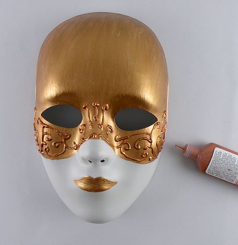 DIY Mardi Gras Mask (Easier to Make Than it Looks) Italian Masks, Plastic Mask, Ceramic Mask, Gold Acrylic Paint, Mask Drawing, Half Mask, Makeup Idea, Mask Diy, Venetian Mask