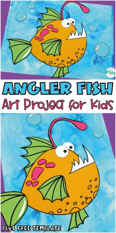 Angler Fish Craft, Fish Art Project, Angler Fish Art, Crab Craft, Rainbow Lessons, Keep Him Interested, Ocean Theme Crafts, Crab Crafts, Fish Craft