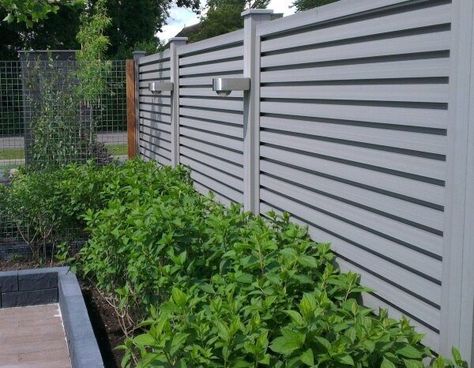 Grey Fence, Cheap Garden Fencing, Garden Fence Decoration, Grey Fences, Fenced Vegetable Garden, Garden Fence Panels, Back Garden Design, Black Garden, Grey Gardens