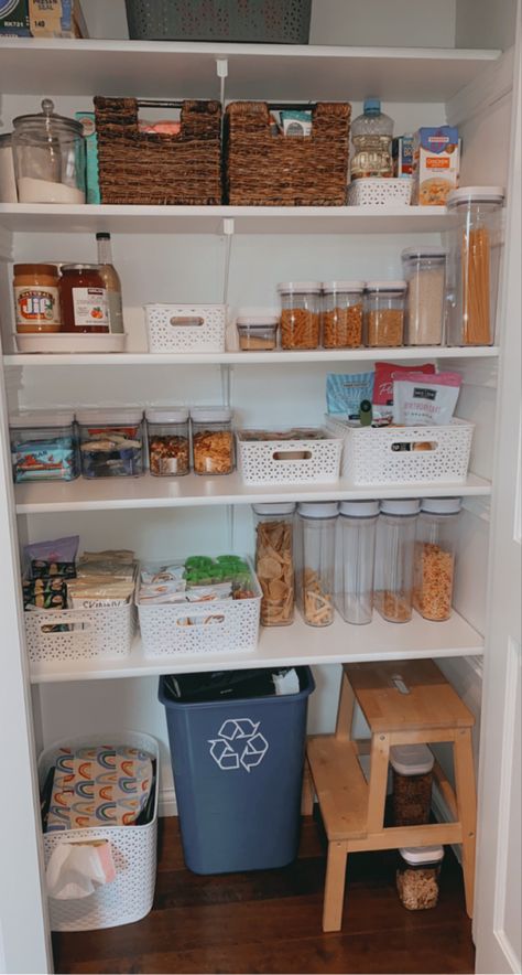 Pantry Organization Realistic, Costco Organization, Realistic Pantry Organization, Realistic Organization, Realistic Pantry, Oxo Pop Containers, Organization Goals, Dining Room Pantry, Organized Pantry