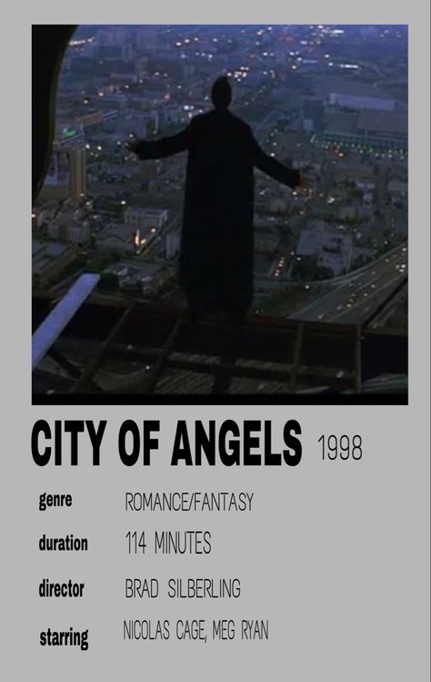 City Of Angels Movie Poster, City Of Angels Aesthetic, City Of Angels Movie, Romcom Movies, Greatest Movies, Angel Posters, Romance Film, Rockstar Aesthetic, Brand Owner