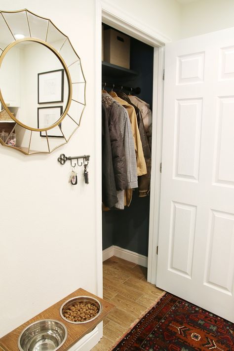 Before & After: We have a (Finished!) Coat Closet! | Chris Loves Julia College Closet Organization, Ikea Closet Organizer, Painted Closet, Bedroom Closet Storage, Ikea Closet, Dorm Room Storage, Trendy Coat, Clothes Closet Organization, Kids Closet Organization