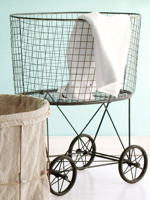 Laundry Bin - Laundry Carts on Wheels  	       - Country Living Metal Laundry Basket, Wire Laundry Basket, Boston Interiors, Vintage Laundry, Wire Basket, Laundry Mud Room, Creative Co Op, Shabby Vintage, Laundry Hamper