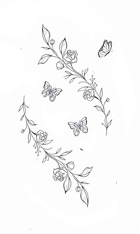 Vine Wrap Tattoo Stencil, Flowers On Vines Drawing, Different Types Of Flowers Tattoos, Fine Line Flower Vine Tattoo, Tattoo Filler Ideas Sleeve Backgrounds Flower, Hip Tattoo Stencil, Floral Frame Tattoo, Flower Vines Tattoo, Flower Line Art Tattoo