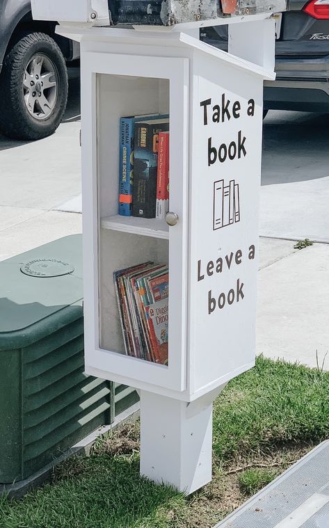 Mini Community Library, Diy Book Library, Book Mailboxes, Street Library Ideas, Mini Library Ideas, Mailbox Library, Outdoor Book Library, Free Little Library Ideas, Free Library Box Ideas