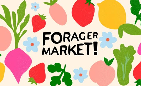 Forager Market on Behance Fresh Fruit Market, Grocery Store Graphic Design, Vegetables Graphic Design, Grocery Graphic Design, Farmers Market Graphic Design, Health Food Branding, Vegetable Branding, Farmers Market Branding, Planting Illustration