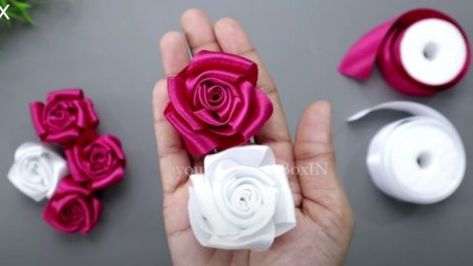 2-Minute DIY Satin Ribbon Rose Flower Tutorial | DIY Joy Projects and Crafts Ideas Flower With Ribbon, Diy Joy, Satin Ribbon Roses, How To Make Rose, Diy Valentine's Day Decorations, Last Minute Birthday Gifts, Rosé Hot, Rose Crafts, Ribbon Rose