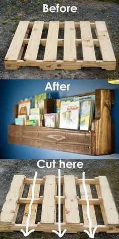 Diy Pallet Decoration, Pallet Bookshelf, Pallet Decor, Wooden Pallet Projects, Pallet Shelves, Pallet Crafts, Diy Holz, Bookshelves Diy, Wood Pallet Projects