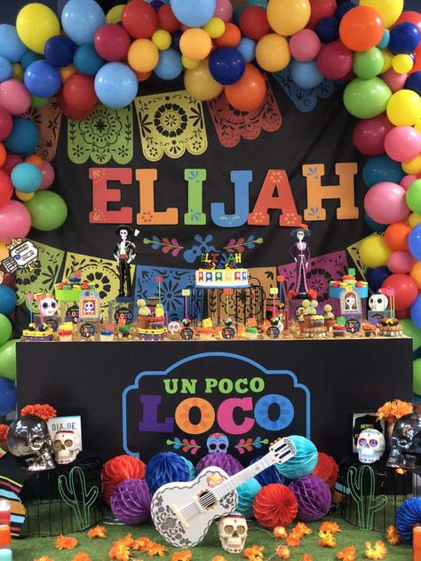 Elijah Es Un Poco Loco  | CatchMyParty.com Coco Birthday Party Ideas, Coco Themed Birthday Party, Coco Birthday Party, Catrina Costume, Coco Birthday, Coco Party, Coco Disney, Mexican Birthday Parties, Disney Coco