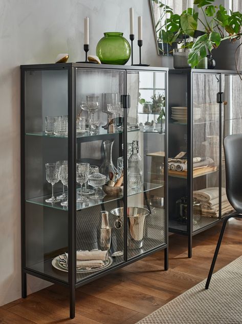 Ikea Bar Cabinet, Apartment Styling, Ikea Dining Room, Ikea Bar, Glass Cabinets Display, Cabinet Style, Ikea Cabinets, Divider Wall, Sopot