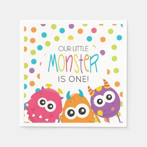 $45.90 | Little Monster First Birthday Party Napkins #little monster birthday, little monster party, monster birthday party, monster napkins, party napkins, colorful, monsters, first birthday, boy, polka dots Monster First Birthday, Little Monster Birthday, Polka Dot Decor, Monster Birthday Parties, Personalized Paper Napkins, Monster Birthday, First Birthday Party, 90th Birthday, Party Napkins