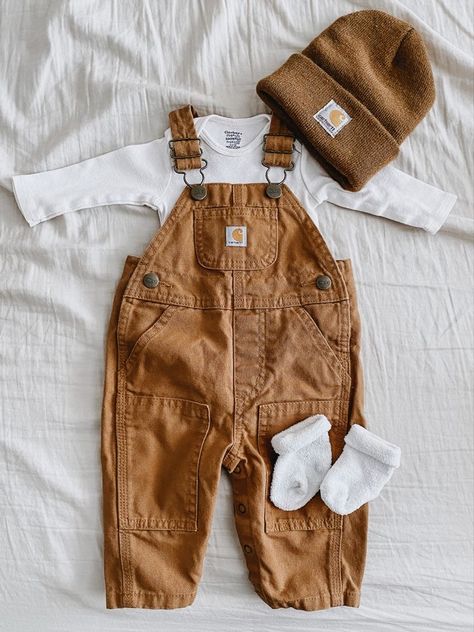 Carhartt Baby Boy Pictures, Baby Boy Carhartt Overalls Outfit, Baby Boy Overalls Outfit Pictures, Baby Boy Carhartt Outfits, Baby Fever Boys, Cute Baby Outfits For Boys, Baby Boy Must Haves, Boy Baby Outfits, Baby Boy Style Newborn