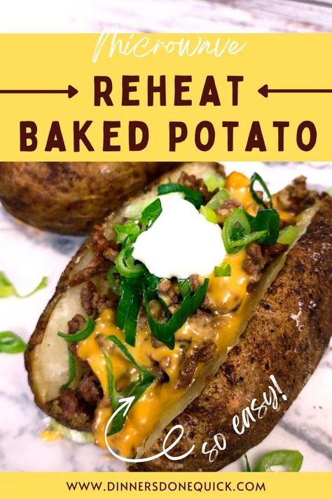 Turn last night's side dish into a tasty snack by learning how to reheat a baked potato in the microwave. It's easy and you can even change up the toppings and flavor profile! #dinnersdonequick #bakedpotato #reheatbakedpotato #microwavecooking #bakedpotatoideas Potato In Microwave, Baked Potato Microwave, Cooking Baked Potatoes, Potatoes In Microwave, Hearty Casseroles, Fall Dinner Recipes, Delicious Lunch, Microwave Cooking, Food Info