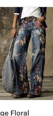 Jeans Petite, Retro Pants, Looks Country, Shop Jeans, Jeans Collection, Jeans Wide, Long Jeans, Moda Vintage, Floral Pants