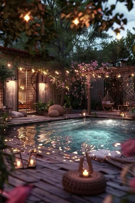 Lit Up Backyard, Outdoor Wellness Area, Lights In Pool, Bedroom Ideas Autumn, Color Palette Moody, Pool Area Ideas, Fall Room Inspiration, Beach Carnival, Fall Room Aesthetic