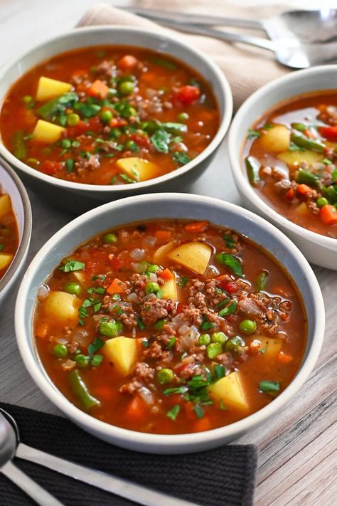 Easy Hamburger Soup (includes Instant Pot instructions!) - Nom Nom Paleo® Hearty Hamburger Soup, Soup Stovetop, Whole 30 Soup, Easy Hamburger Soup, Ground Turkey Soup, Paleo Soup, Easy Hamburger, Hamburger Soup, Nom Nom Paleo