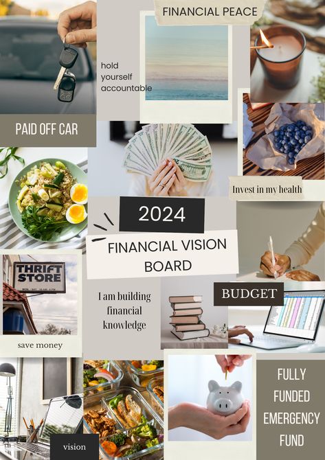 Create financial goals to succeed with money. Your personal financial goals are a reflection of your situation and your desires. They are an integral part of your financial health. Creating a financial goals vision board is a great way to help you visualize what you want your finances to look like. Do you want to pay off debt? Save for a vacation? Learn more about personal finance? Whatever your financial goals are, make sure they work for you. Finance Inspiration, Savings Vision Board Pictures, Financial Vision Board Ideas, Money Saving Vision Board, Financial Abundance Vision Board, Financial Goals Vision Board, Financial Security Vision Board, Finances Vision Board, Finance Vision Board