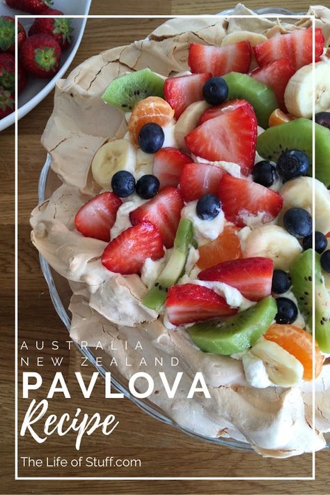 Fruit Pavlova, Fruit And Cream, Meringue Pavlova, New Zealand Food, Pavlova Recipe, Anna Pavlova, National Dish, Scrumptious Desserts, Irish Recipes