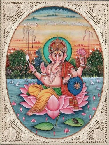 Jay Ganesh, Ganesha Drawing, Rajasthani Art, Mughal Paintings, Pichwai Paintings, Lord Ganesha Paintings, Religious Paintings, Ganesh Art, Tanjore Painting