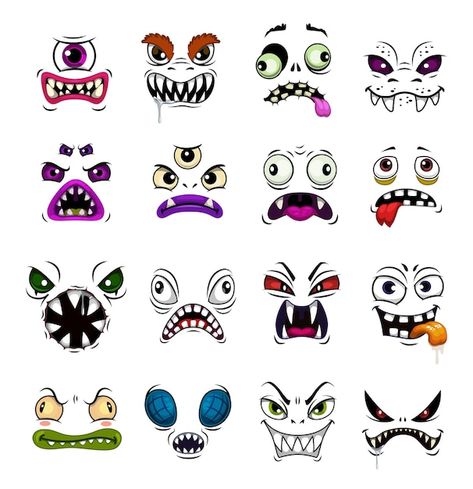 Monster face funny emoticons cartoon . h... | Premium Vector #Freepik #vector #monster #monster-face #demon #cartoon-monster Zombie Demon, Cartoon Mouths, Halloween Party Poster, Zombie Face, Scary Eyes, Creepy Pumpkin, Creepy Faces, Eye Illustration, Monster Eyes