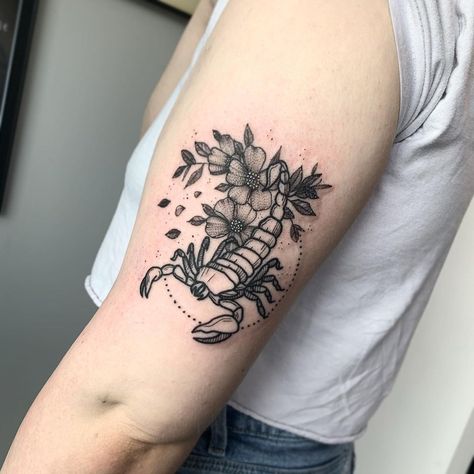 Scorpion Flower Tattoo, Floral Scorpion, Herb Tattoo, Marigold Tattoo, Witch Tattoo, Scorpion Tattoo, Cat Tattoo Designs, Ring Tattoos, Owl Tattoo