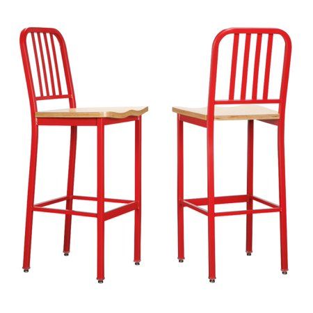 Comfort and nostalgia are packaged together in this vibrant red bar stool to make the perfect accent piece for an inviting dining space. Ideal for homey restaurants, cafes, or parlor rooms, and home bars this stool is made with high traffic areas in mind. The steel frame ensures strength and durability for years to come, while the natural beech wood seat offers a rustic contrast to the midcentury shape. The set of 2 supports up to 300 lbs. each seat and comes outfitted equipped with plastic glid Red Accent Furniture, Red Bar Stool, Colorful Bar Stools, Classic Bar Stools, Red Bar Stools, Diamond Theme, Parlor Room, Southwestern Decor, Red Bar