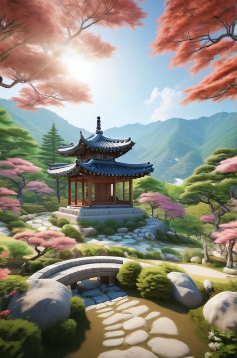 Experience the serenity of the Garden of Morning Calm with this stunning 8K VR desktop wallpaper. #VR #KoreanDesign #Garden #Beauty #Skincare Calm Wallpaper, Skincare Cosmetics, Korean Design, Majestic Mountains, Beauty Wallpaper, Traditional Architecture, Beauty Skincare, Korean Beauty, Landscape Architecture