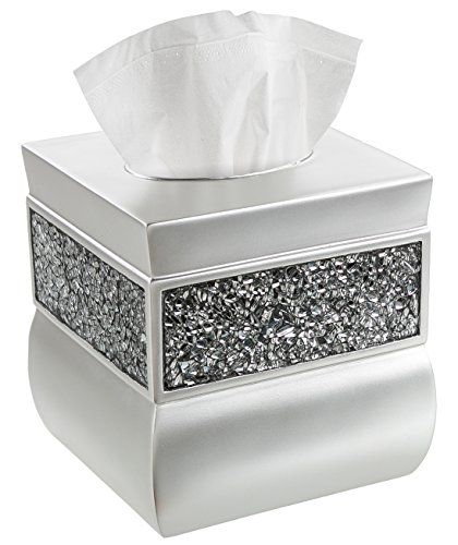 Tissue Box Cover Square Decorative Tissue Box Holder is Finished in Beautiful Silver Mosaic Glass Brushed Nickel Collection Bathroom Accessories >>> Want additional info? Click on the image. Note:It is Affiliate Link to Amazon. Square Tissue Box Cover, Park Square, Tissue Box Holder, Tissue Box Cover, Lotion Dispenser, Crackle Glass, Waste Basket, Nickel Silver, Resin Material