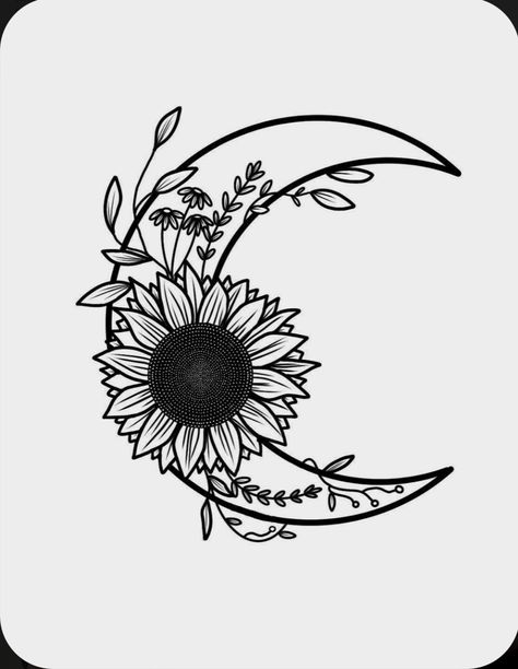 Moon Sun Tattoo, Moon Svg, Flowers Svg, Sunflower Tattoos, Floral Moon, Sunflower Tattoo Design, Sunflower Tattoo, Flower Svg, Flower Tattoo Designs