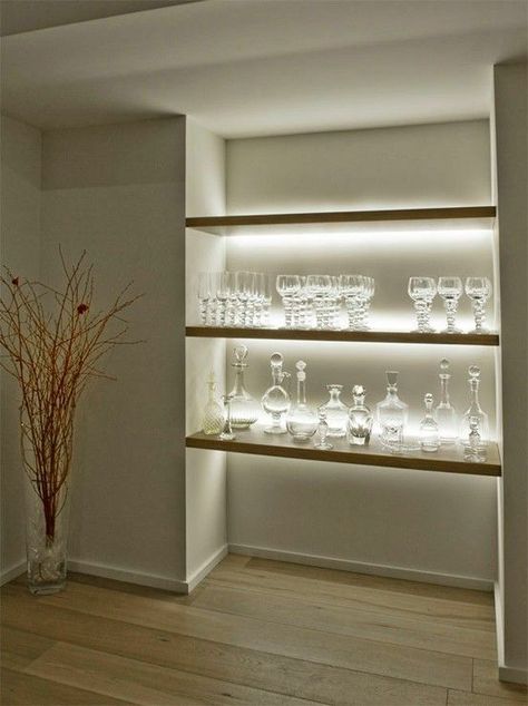 Inspired LED- Shelving accent LED lighting #LED #lighting #display: Led Accent Lighting, Bookcase Lighting, Armoire Dressing, Led Under Cabinet Lighting, Led Cabinet Lighting, Led Light Design, Interior Design Website, Shelf Lighting, Indirect Lighting