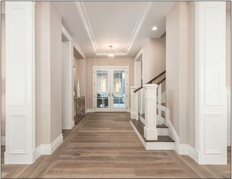 Light floors with dark stairs Hamptons Style Homes, Hamptons Style Home, French Style Homes, Rustic Flooring, Hamptons House, Hamptons Style, Floor Colors, Hardwood Flooring, House Flooring