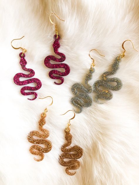 Snake Clay Earrings, Handmade Snake Shape Earrings, Resin Snake Earrings, Handmade Snake-shaped Bohemian Jewelry, Handmade Gold Snake-shaped Earrings, Resin Jewelry Diy, Polymer Earrings, Snake Earrings, Snake Design