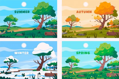 Free Vector | Hand drawn flat design seasons collection Instagram Feeds, Vector Trees, Autumn Illustration, Spring Tree, Vector Icons Illustration, Leaf Logo, Seasonal Garden, Tree Wallpaper, Spring Nature