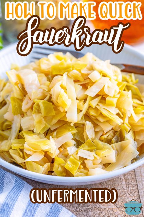 Skip the waiting time for your homemade sauerkraut to ferment and learn to make Quick Sauerkraut with this easy recipe so you can enjoy it anytime you want! Quick Sauerkraut, Reuben Dip, Reuben Casserole, Bacon Fried Cabbage, Homemade Sauerkraut, Unstuffed Cabbage, Chicken Home, Hot Dog Chili, Homemade Tartar Sauce