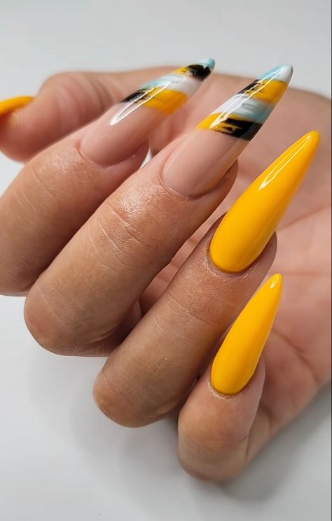 Yellow Acrylic Nails, Acrylic Nail Designs Classy, Rave Nails, Stilleto Nails Designs, Acrylic Toe Nails, Colored Acrylic Nails, Blush Nails, Dope Nail Designs, Ombre Nail Designs