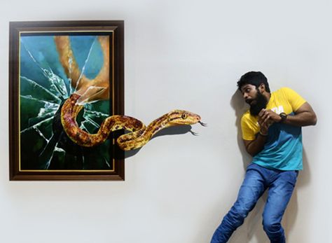 snake coming out of frame chennai 3d museum 3d Art Museum, 3d Art Painting, Snake Painting, Trick Art, 3d Wall Painting, Zebra Art, 3d Street Art, Interactive Art, 3d Painting