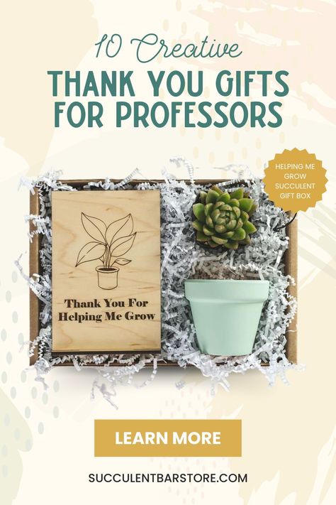 Selecting the perfect thank you gifts for professors can be a thoughtful way to express gratitude for their guidance and support. Whether it's the end of the semester or a special occasion, finding a gift that resonates with their personality and reflects their impact on your academic journey is essential. In this guide, we've curated a list of creative and memorable gift ideas to make your professors feel appreciated and valued. Tap here for unique gifts that go beyond the conventional. Professor Gift Ideas, Professor Gifts, Memorable Gift Ideas, Succulent Bar, Unique Teacher Appreciation Gifts, Gifts For Professors, Daycare Teacher Gifts, Unique Gifts For Boyfriend, Client Appreciation Gifts